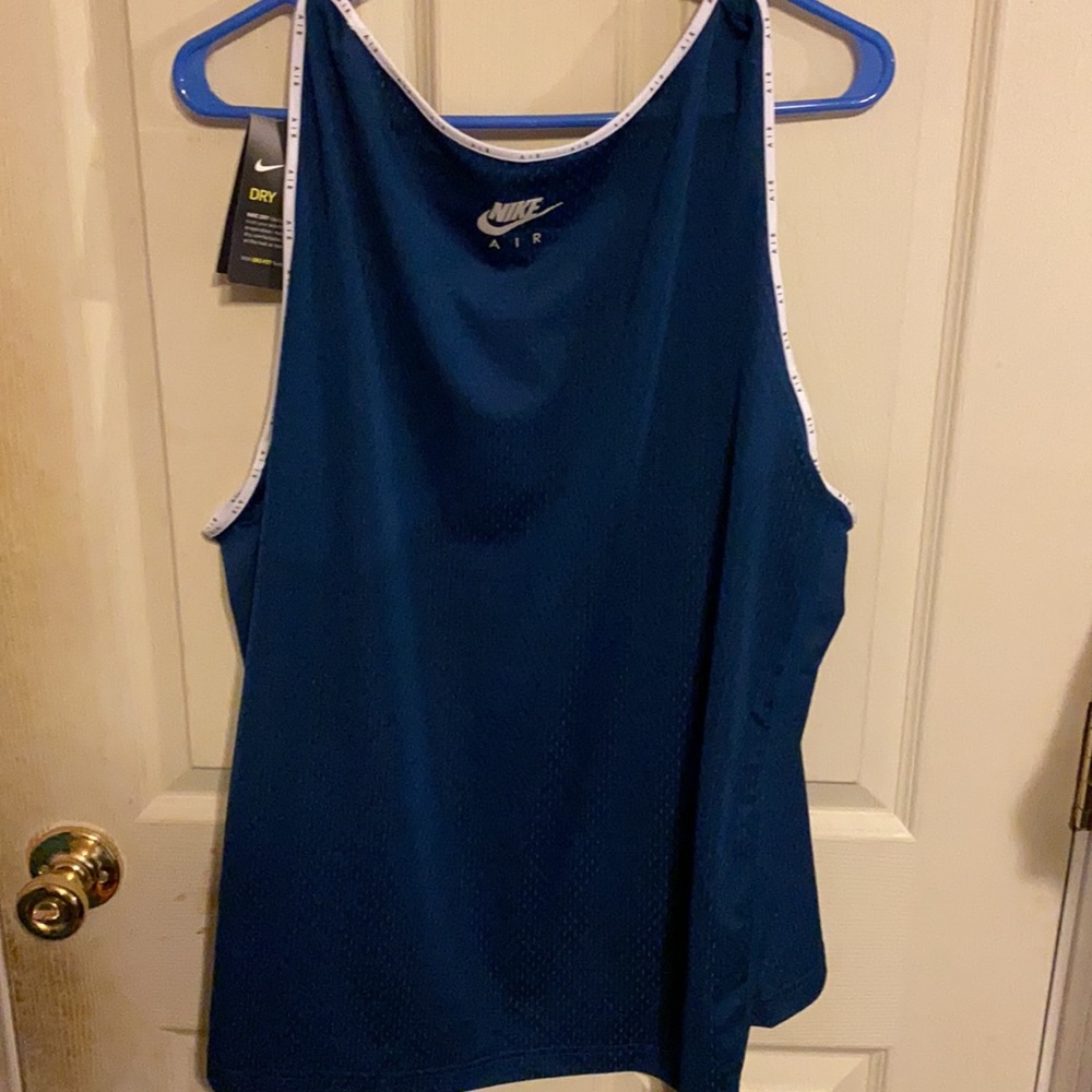 NWT Nike Mesh Dri Fit Dark Teal Running Tank with White Logo - Picture 2 of 7